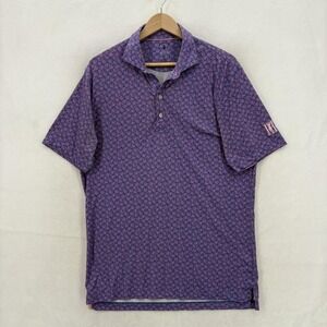 Johnnie-O Top Shelf Polo Shirt Mens Medium Blue Cora Hibiscus Golf Stretch Camp